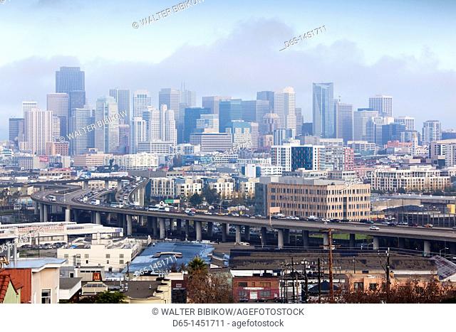 USA, California, San Francisco, Potrero Hill, daytime view of downtown and I-280 highway
