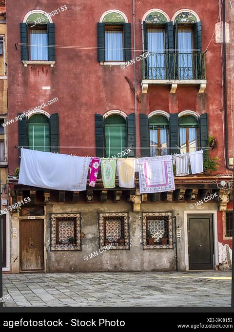 laundry hanging in Campo San Stin, Venice, Italy