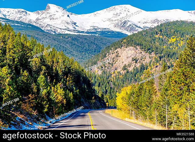 Highway at autumn sunny day in Colorado, USA