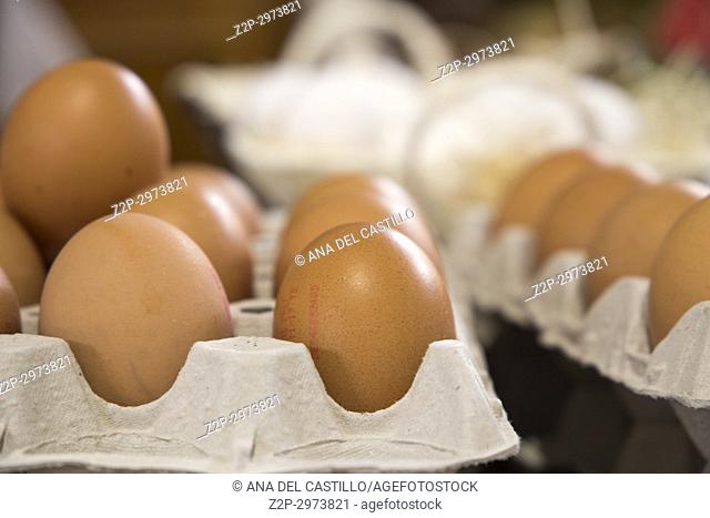Chicken eggs in boxes, Spain