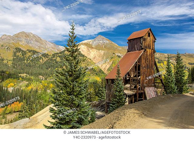Yankee Girl silver mine in the Red Mountain Mining District along highway 550 also known as the Million Dollar Highway between Ouray & Silverton in the Rocky...