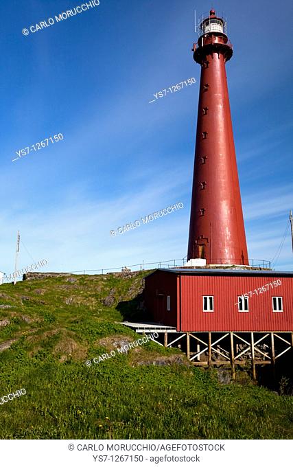 Andenes village lighthouse, Andøya island, Vesterålen archipelago, Troms Nordland county, Norway
