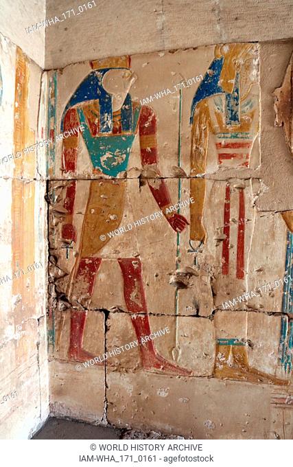 Abydos, one of the oldest cities of ancient Egypt; Goddess Isis and god Horus