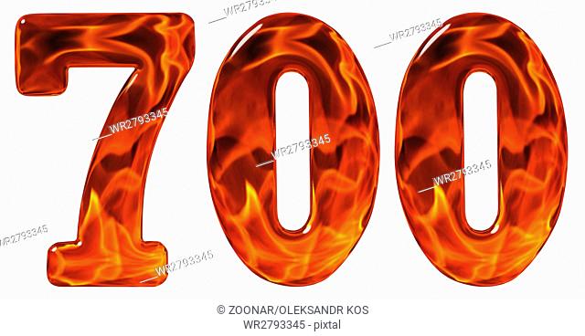 700, seven hundred, numeral, imitation glass and a blazing fire, isolated on white background