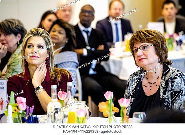 Queen Maxima of The Netherlands visits the Social Economic Council (SER) during the meeting Cultural Diversity at the Top' in The Hague, The Netherlands
