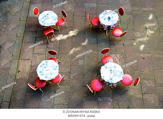 Outdoor cafe tables and chairs