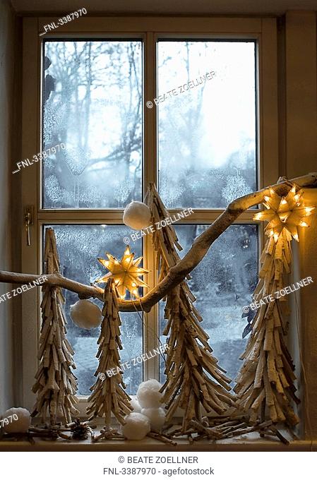 Christmas decoration at window pane
