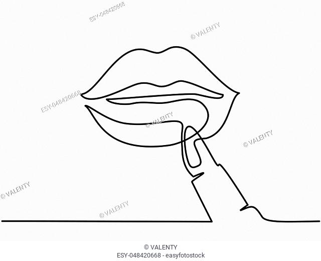 Continuous line drawing. Beautiful Woman lips make up logo. Black and white isolated outline vector illustration. Concept for logo, card, banner, poster, flyer
