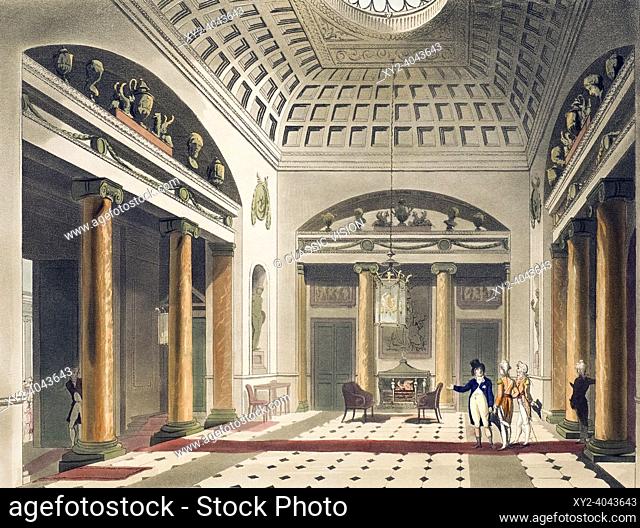 The Hall, Carlton House. Circa 1808. After a work by August Pugin and Thomas Rowlandson in the Microcosm of London, published in three volumes between 1808 and...