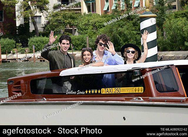 Nicolas Maupas, Amanda Campana, Matteo Oscar Giuggioli, Carolina Sala is seen arriving at the Excelsior Pier during the 79th Venice International Film Festival...