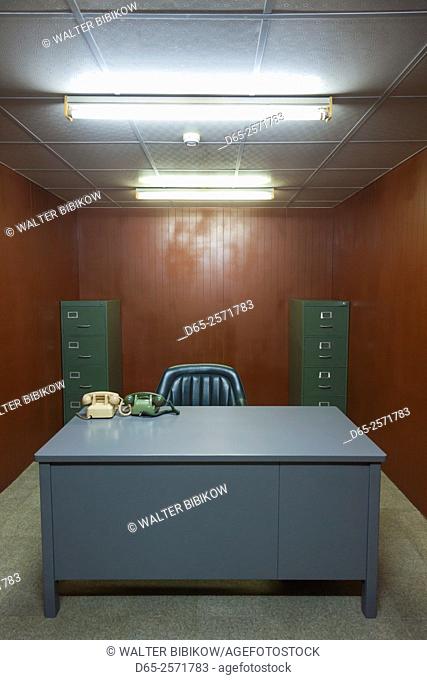 Vietnam, Ho Chi Minh City, Reunification Palace, former seat of South Vietnamese Government, underground bunker, office desk