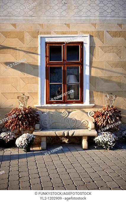 Autumn descoartions outside the Burgerhaus Hotel, Rust  Hungarian: Ruszt  on the Neusiedler See, Burgenland, Austria