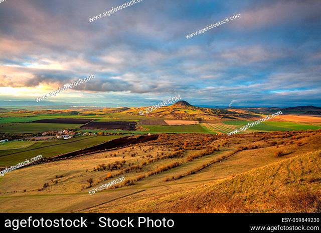 Amazing autumn view from Rana Hill in Central Bohemian Uplands, Czech Republic. Central Bohemian Uplands is a mountain range located in northern Bohemia