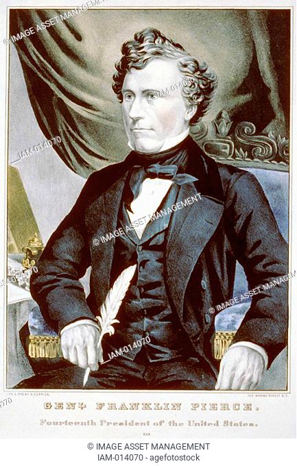 Franklin Pierce (1804-1869) American Democrat politician and lawyer, 14th President of the United States 1853-1857.  Colour lithograph half-length portrait of...