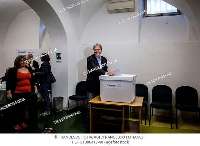 Italian Prime Minister Paolo Gentiloni during the vote for the Democratic Party's Primaries .Rome, ITALY-30-04-2017