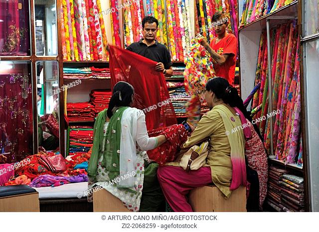 Women shopping at a fabric store, Indra Chowk market, Kathmandu, Nepal