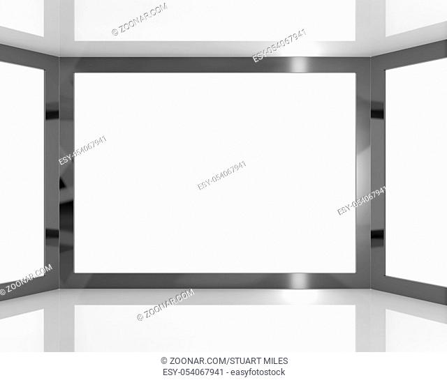 Big TV Monitors Having White Blank Copyspace Or Copy Space