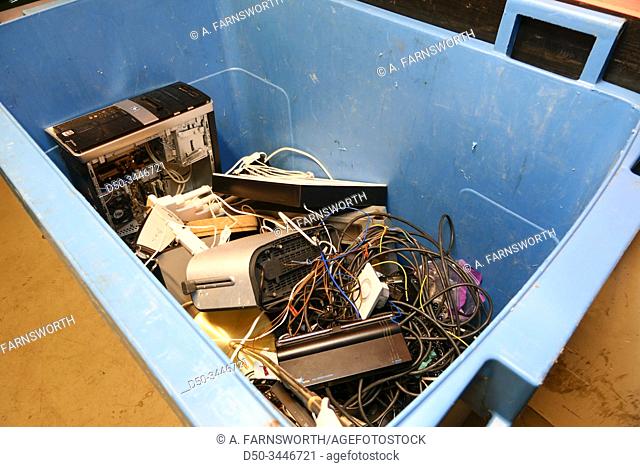 Stockholm, Sweden A garbage room bin in a coop apartment building for collecting electronic and electrical waste