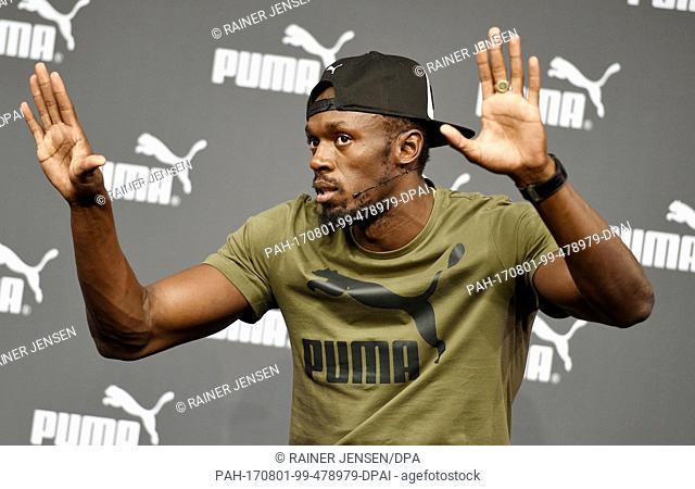 Sprinter Usain Bolt (Jamaica) gives a press conference in London, United Kingdom, 01 August 2017. The 2017 World Championships in Athletics will take place in...