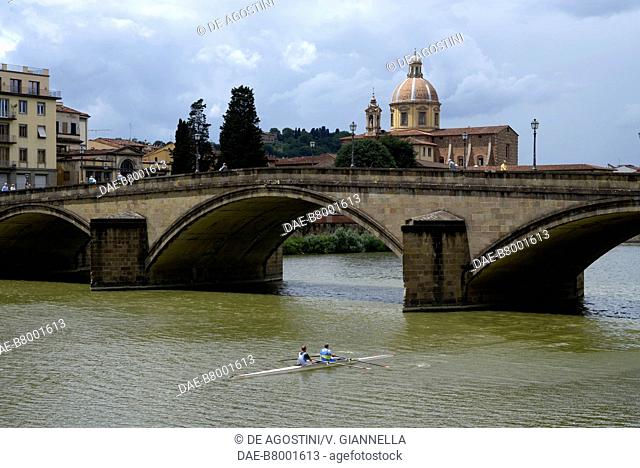 Carraia bridge, over the Arno river, and the Church of San Frediano in Cestello, Florence (UNESCO World Heritage List, 1982), Tuscany, Italy
