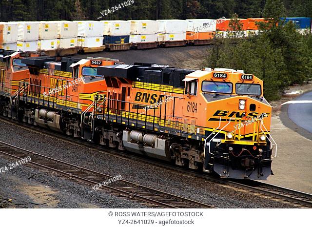 BNSF stack train at Scribner Siding, Marshall, Washington, USA