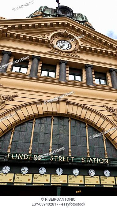 Iconic Flinders Street train station in central Melbourne, Australia