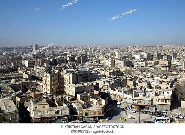 Aerial view of Aleppo on a sunny day with blue sky, Syrian, Near East, Asia