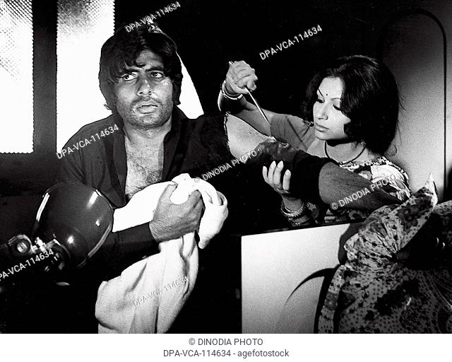 South Asian Indian Bollywood actor Amitabh Bachchan and actress Sharmila Tagore in film Faraar , India NO MR