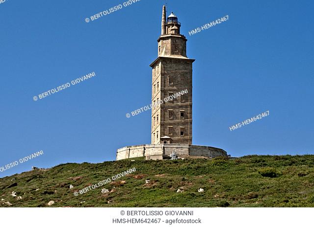 Spain, Galicia, La Coruna, Tower of Hercules, listed as Wolrd Heritage by UNESCO, the symbol of the city, leading Roman 2nd century