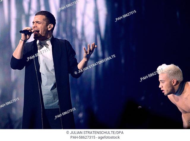 Elnur Huseynov representing Azerbaijan performs during the opening of the Grand Final of the 60th Eurovision Song Contest 2015 in Vienna, Austria, 23 May 2015