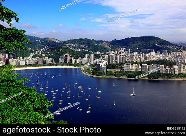 View of Rio de Janeiro from Sugar Loaf Mountain, here of the Flamengo, Santa Teresa and Centro districts and Praia do Flamengo beach, Brazil, South America