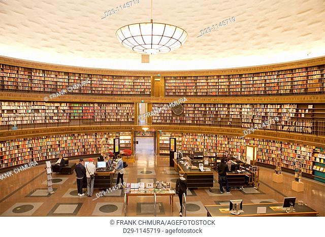 Sweden, Stockholm. Interior of Stockholm Public Library - Stockholm Stadbibliotek. Architect - Gunnar Asplund 1928