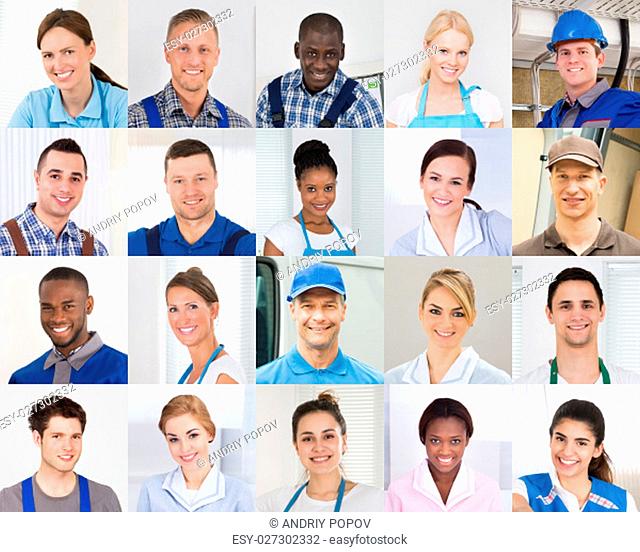 Collage Of Male And Female Workers Of Different Profession With Diverse Multi-ethnicity