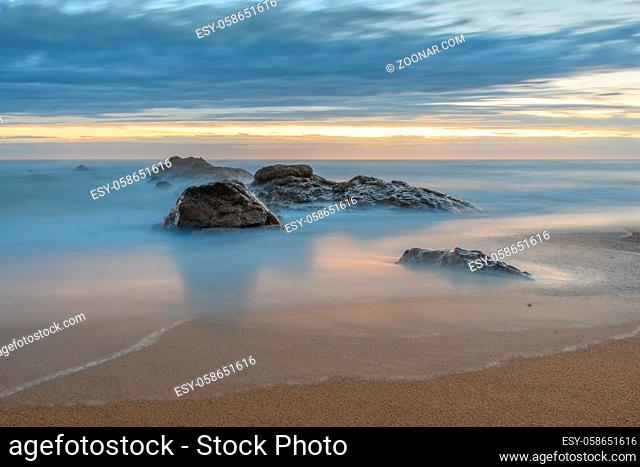 Rocky coast of the Atlantic Ocean in France near Sable d'olonne town