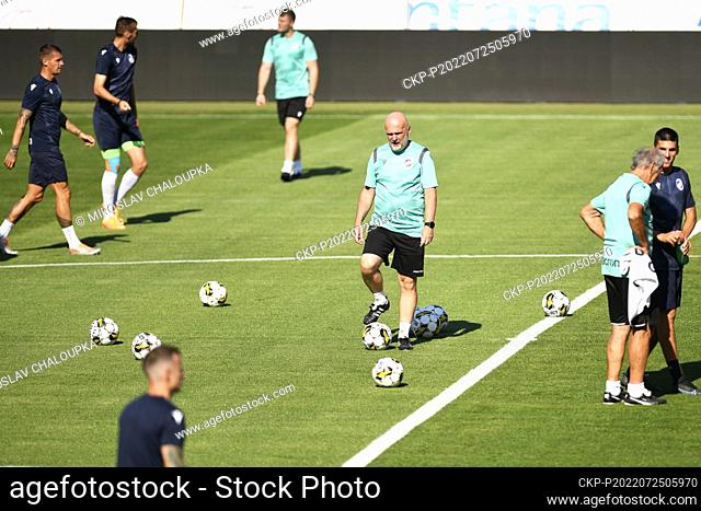 Head coach of Viktoria Plzen Michal Bilek (centre) in action during the training session prior to Football Champions League 2nd qualifying round return match:...