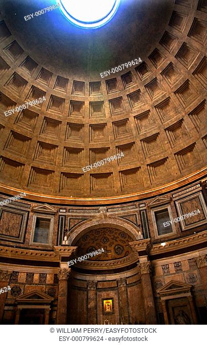 Pantheon Cupola Oculus Hole Ceiling Rome Italy Basilica Palatina First built in 27BC by Agrippa and rebuilt by Hadrian in the Second Century Became oldest...