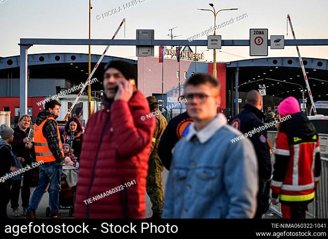Entry of refugees from Ukraine fleeing the war through the border check point of Vysne Nemecke , SLOVAKIA-07-03-2022