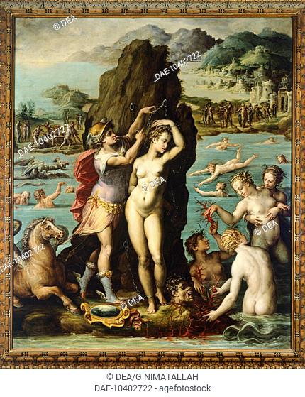 Perseus freeing Andromeda, by Giorgio Vasari (1511-1574). Studiolo (small study) of Francesco I, Palazzo Vecchio, Florence. Italy, 16th century
