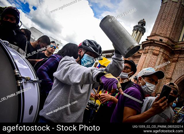 Musicians from all over the city gather in a show of peaceful protest in the context of national strike in Pasto Narino on May 8, 2021
