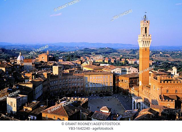 An elavated view of The Piazza del Campo main square Siena, tuscany, Italy