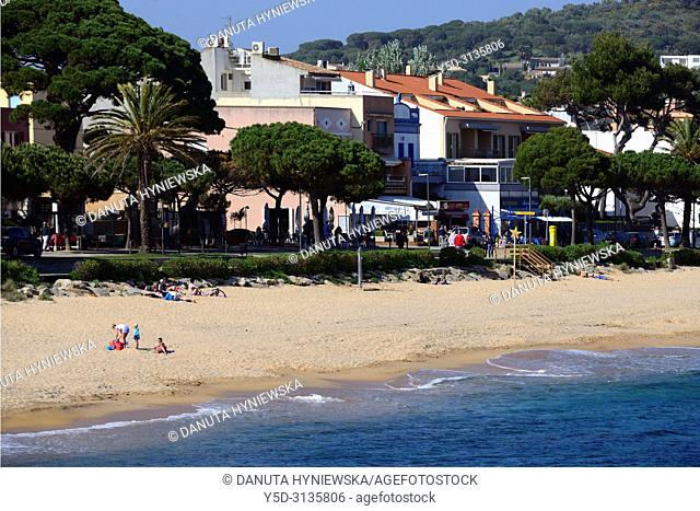 Sant Pol sandy beach, Sant Pol beach is a passage between resorts S'Agaro and Sant Feliu de Guixols, view for S'Agaro, Costa Brava, Baix Empordà , Catalonia