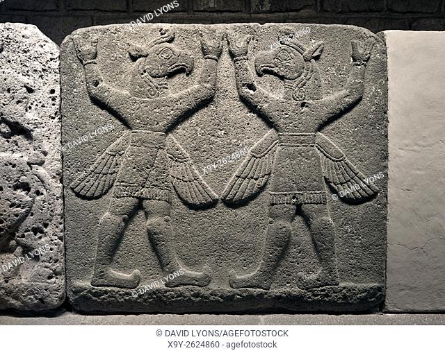 Basalt relief carving of two bird men from the Heralds Wall, Carchemish 9C BC. Museum of Anatolian Civilizations, Ankara, Turkey