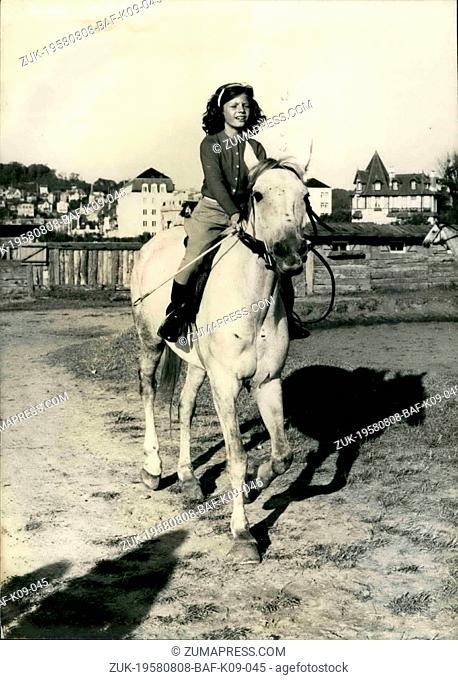 Aug. 08, 1958 - Yasmina loves horses: 2 hours riding a day: Yasmina, Aly Khan's daughter, loves horses. It is in the family