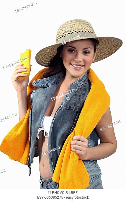 Young woman with sun protection