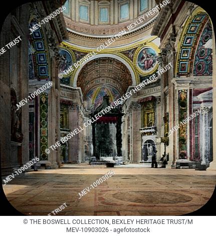 Colour lantern slide of the interior of St. Paul's in Rome. Part of Box 197 'Sayings', Boswell Collection. The Papal Basilica of Saint Peter in the Vatican...