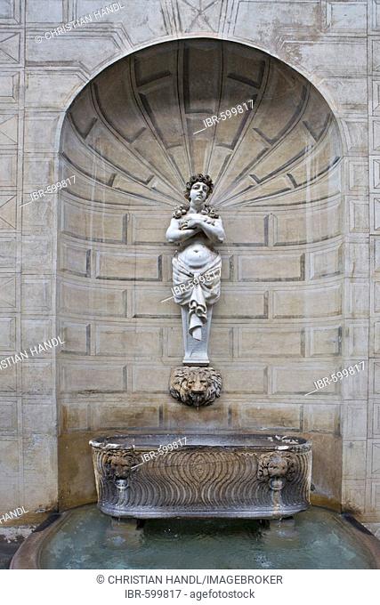 Ancient sarcophagus, fountain in front of Palazzo Spada, Rome, Italy, Europe