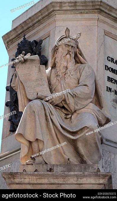 Moses statue on the Column of the Immaculate Conception by Ignazio Jacometti on Piazza Mignanelli in Rome, Italy