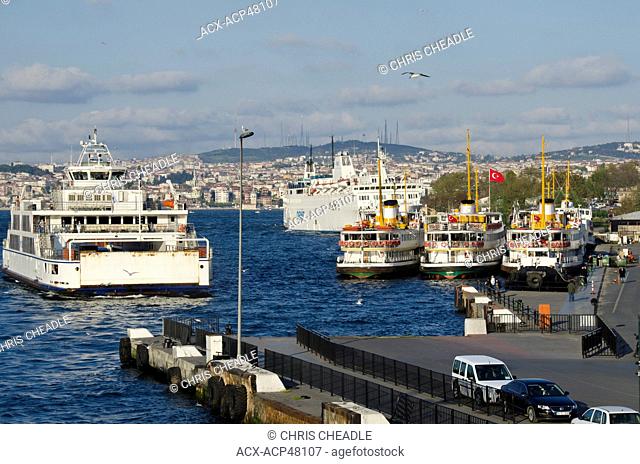 Busy waterways on the Golden Horn looking towards the Bosphorus, Istanbul, Turkey
