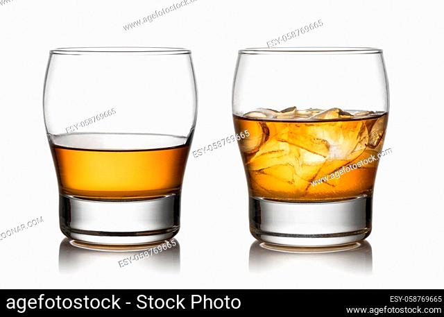 iGlass of whisky and ice isolated white background