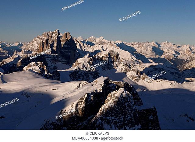 View of the natural park of Sexten Dolomites. Bolzano province, Trentino Alto Adige region, Italy, Europe